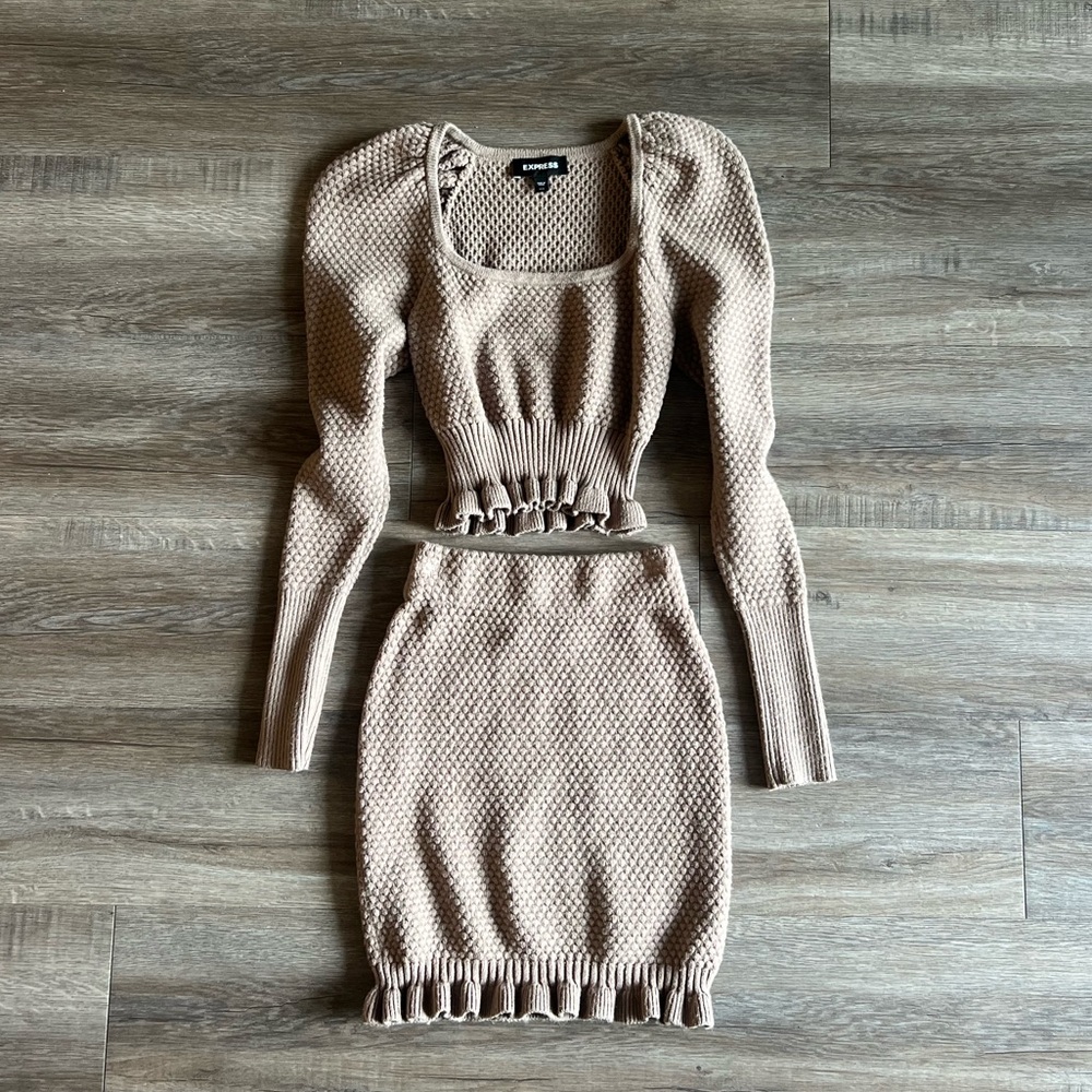 Express Tan Knit Two-Piece Set Top and Skirt